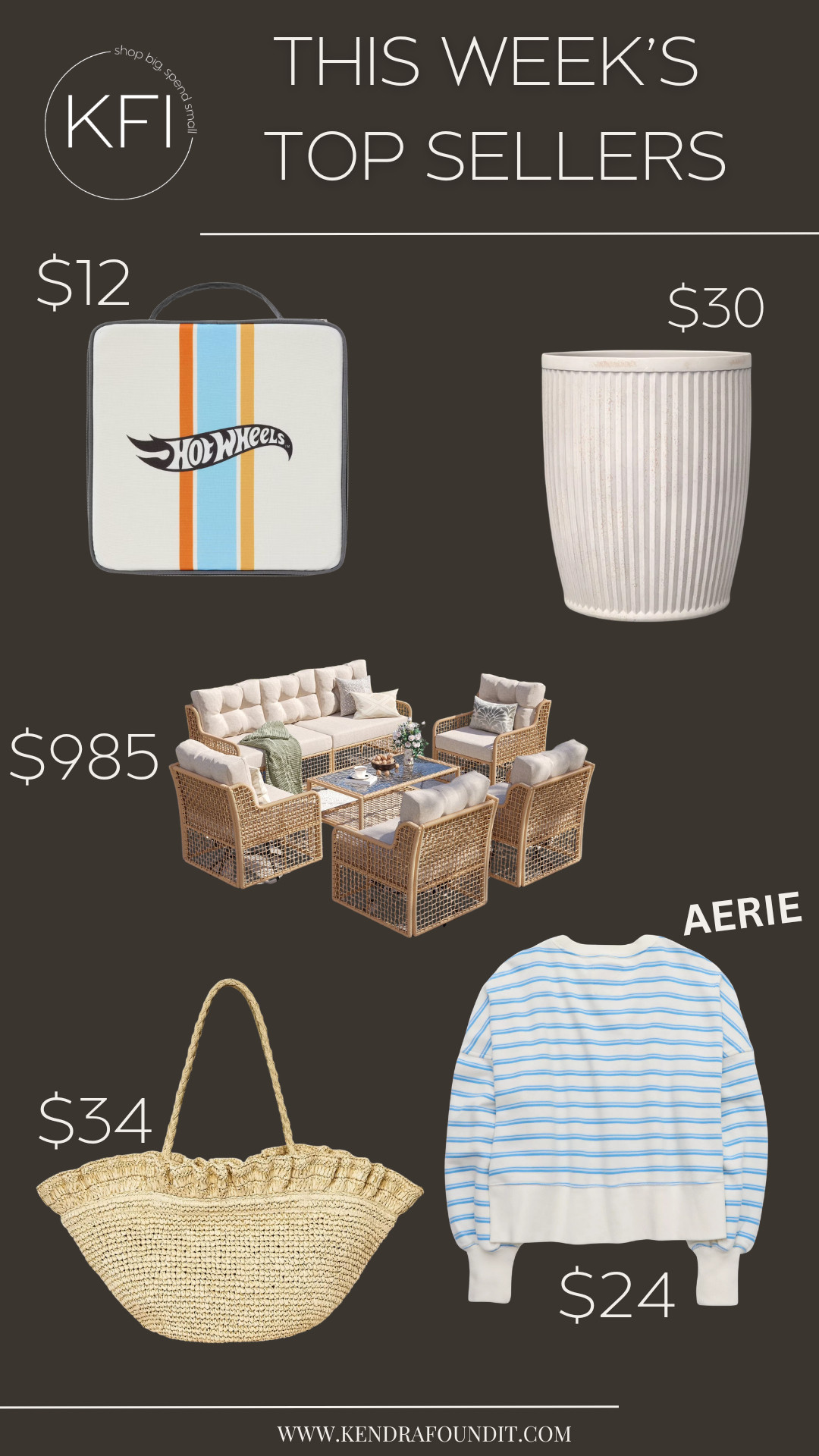 These are this week’s top sellers and honestly every single one is such a good find. The Hot Wheels case is on sale right now and it’s not just storage—it opens up into a full race track, which is such a win if you have kids (or just want something that doesn’t look chaotic sitting out). The fluted planter is a Pottery Barn planter dupe and looks way more expensive than $30, the wicker patio set is over $1,000 off and has amazing reviews (such a good time to grab it), the Aerie striped sweatshirt is on sale and one of those easy, throw-on pieces you’ll wear constantly, and the woven beach tote is a Loeffler Randall beach tote dupe for a fraction of the price. Linked everything here. 

 #LTKxAerie #LTKSeasonal #LTKHome