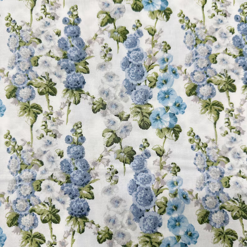 1 Yard Hollyhocks White Southwold Blue by Sanderson Cotton Fabric, Free Spirit Fabrics Pwsa022.wh... | Etsy (US)
