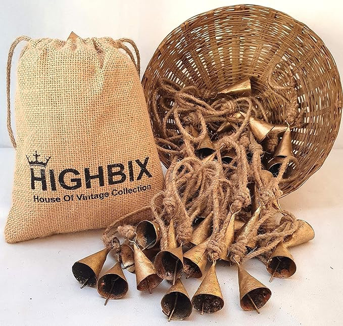 HIGHBIX 4cm Small Vintage Rustic Lucky Tin Metal Cow Bells Handmade Christmas Décor Bells on Jut... | Amazon (US)