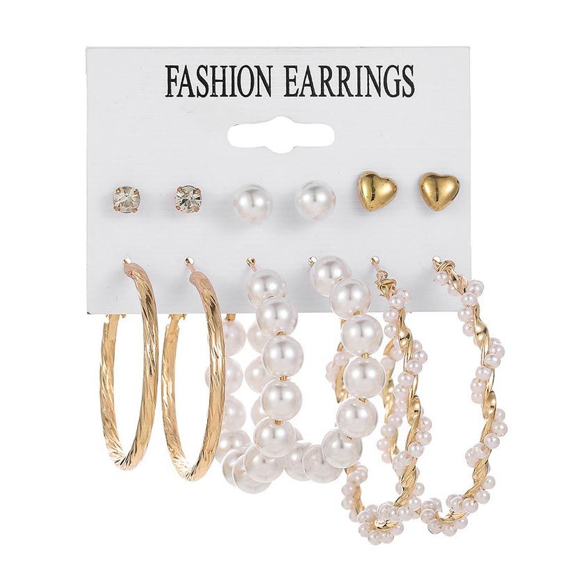 Round Pearl Design Gold Earring Set | rosewe.com