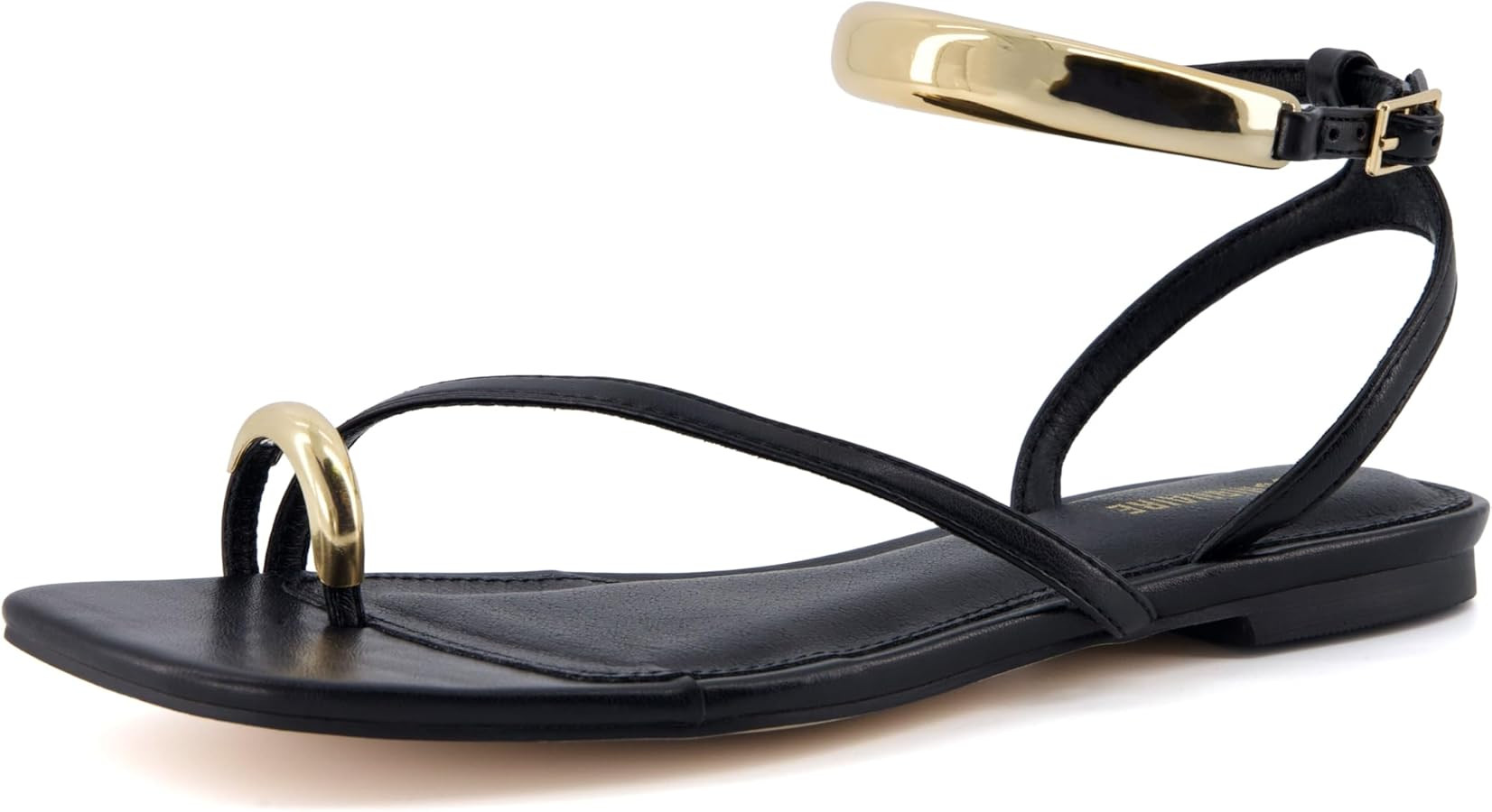 CUSHIONAIRE Secret Flat Sandals for Women with Gold Ankle Cuff and Toe Ring Strap, Vegan Leather ... | Amazon (US)