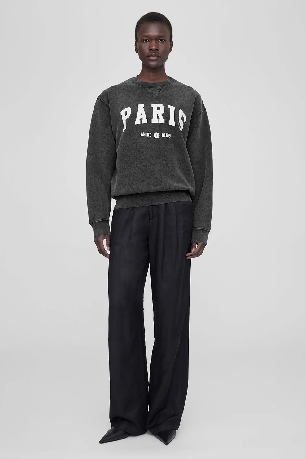 ANINE BING Ramona Sweatshirt University Paris in Washed Black | Anine Bing