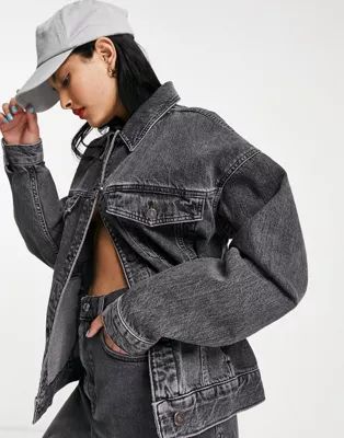 Topshop over-sized denim jacket in gray | ASOS (Global)