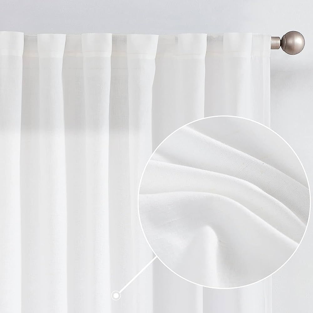 jinchan Linen White Curtains 96 Inches Long for Living Room Farmhouse Rod Pocket Back Tab Light F... | Amazon (US)