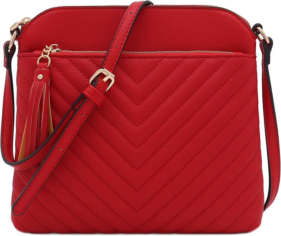 FashionPuzzle Chevron Quilted Medium Crossbody Bag with Tassel Accent | Amazon (US)