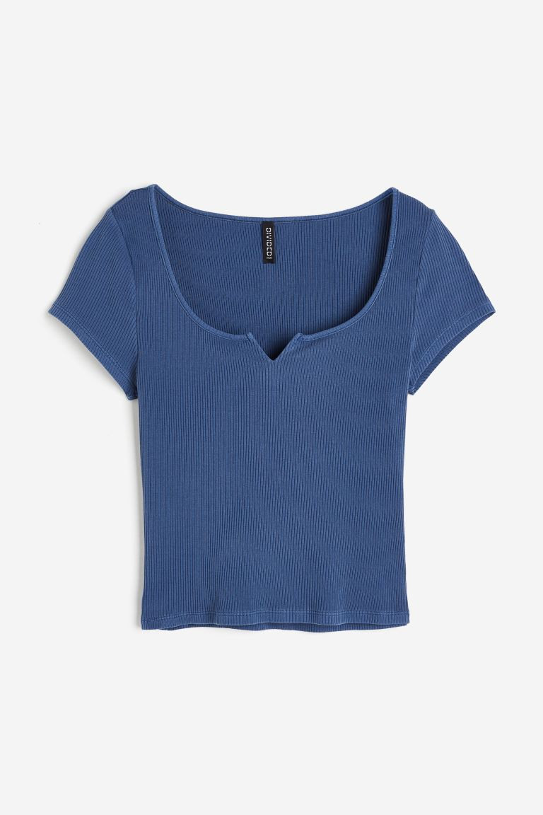 Washed-look Ribbed Top | Blue Top Tops | HM top Outfit | Summer Outfits 2023 | H&M (US + CA)