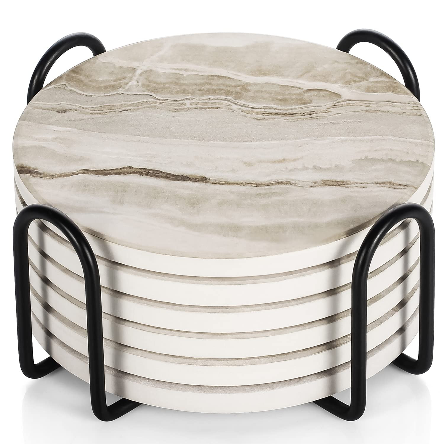 LIFVER Coasters Set of 6 - Marble Ceramic With Holder and Cork Base for Women Men, Various Cups, ... | Amazon (UK)