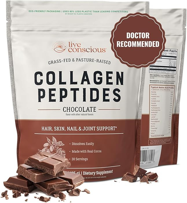 Live Conscious Collagen Peptides Powder - Chocolate Collagen Powder - Hair, Skin, Nail, and Joint... | Amazon (US)