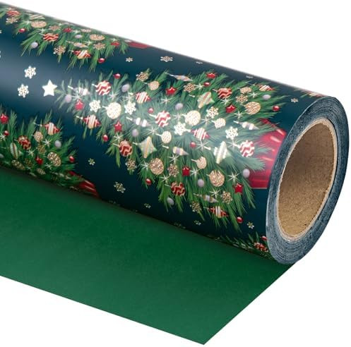 WRAPAHOLIC Reversible Green Christmas Wrapping Paper - Mini Roll - 17 Inch x 33 Feet - Green Chri... | Amazon (US)