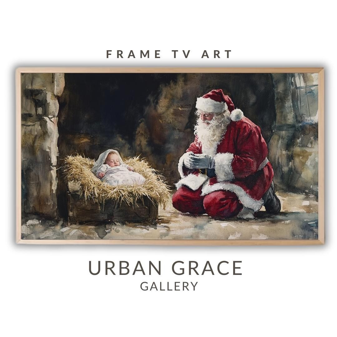 Christmas Santa and Christ Child Frame TV Art Vintage Christmas Digital Download Art Samsung Mode... | Etsy (US)