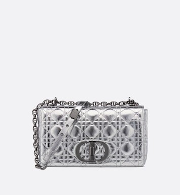 Medium Dior Caro Bag Silver-Tone Dior Spatial Crinkled Metallic Calfskin | DIOR | Dior Beauty (US)