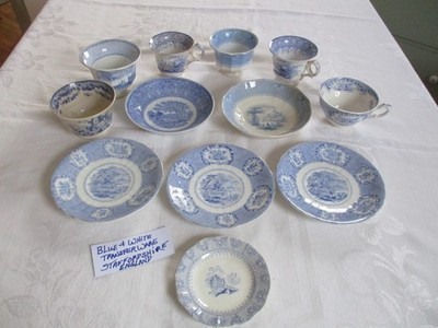 Antique Mixed Lot 12 Blue & White Staffordshire China Mid 1800's-Early 1900's | eBay US