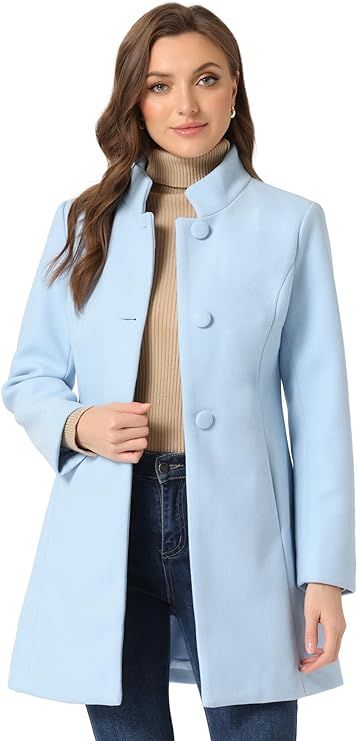 Allegra K Women's Winter Overcoat Mid-Long Stand Collar Single Breasted Coat Outerwear | Amazon (US)