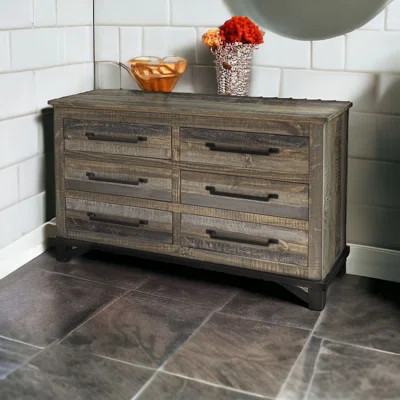 56" Brown Solid Wood Six Drawer Double Dresser | Wayfair North America