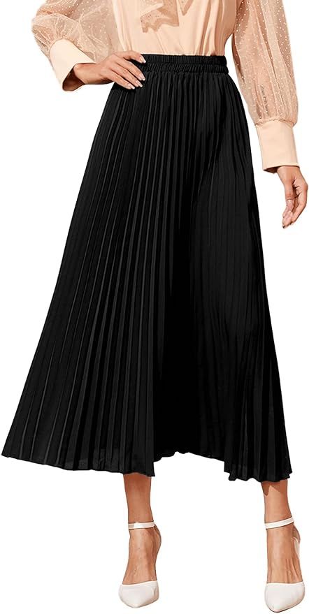 SweatyRocks Women's Casual Solid Longline Pleated Long Skirt Black M at Amazon Women’s Clothing... | Amazon (US)