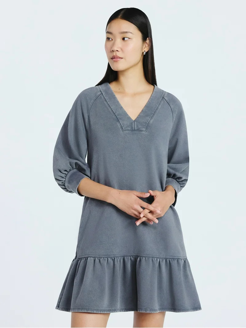 Scoop Women's and Women's Plus Deep V Neck Sweatshirt Mini Dress, Sizes XS-4X | Walmart (US)