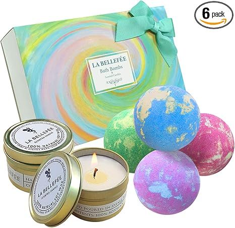 LA BELLEFÉE Bath Bombs & Scented Candles Set, Handmade Essential Oil Relaxing Bath Bombs, Perfec... | Amazon (US)