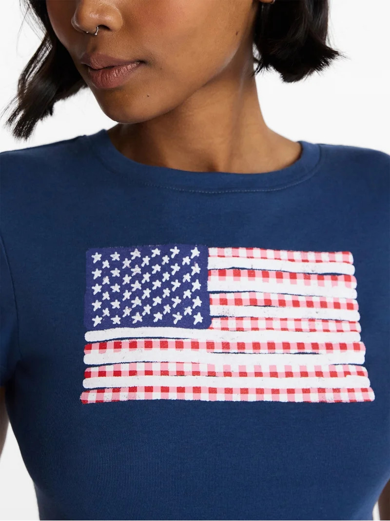No Boundaries Americana Graphic Cotton Baby Tee, Women's XXS-XXL - Walmart.com | Walmart (US)
