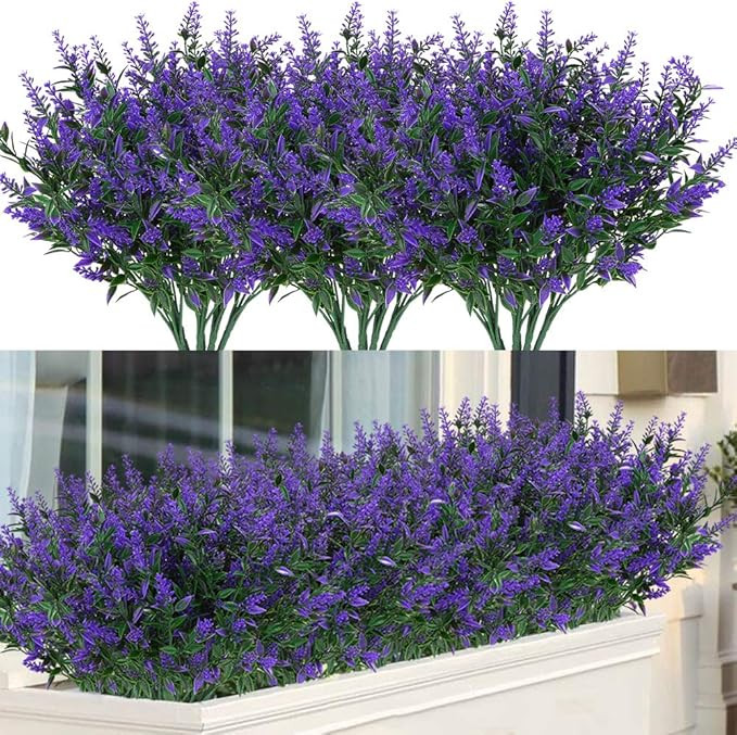 8 Bundles Outdoor Artificial Lavender Fake Flowers UV Resistant Shrubs, Faux Plastic Greenery for... | Amazon (US)