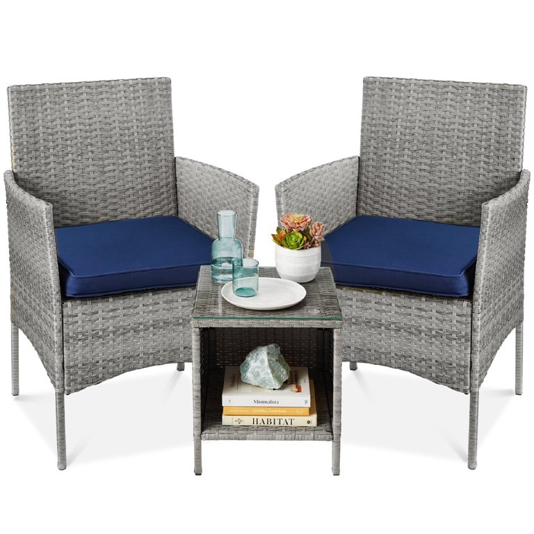 Best Choice Products 3-Piece Outdoor Wicker Conversation Patio Bistro Set, w/ 2 Chairs, Table - G... | Walmart (US)