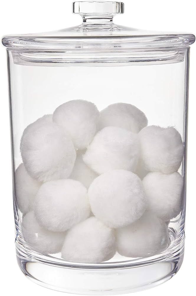 STORi Premium Quality Makeup and Cotton Ball Holders | 60-oz Clear Plastic Apothecary Jar with Li... | Amazon (US)