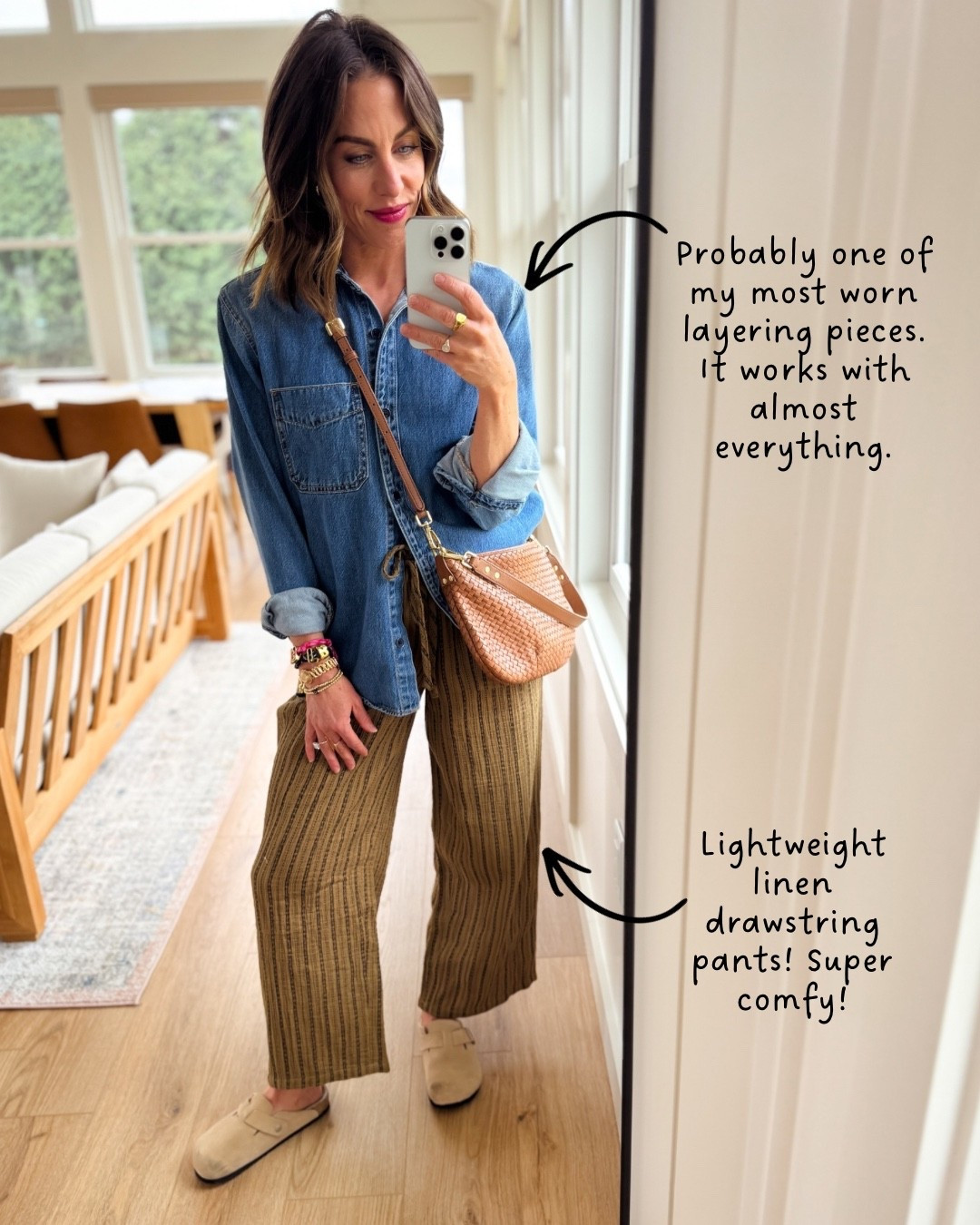 The perfect layering denim shirt & fun drawstring pants 

#LTKOver40 #LTKootd #LTKgrwm