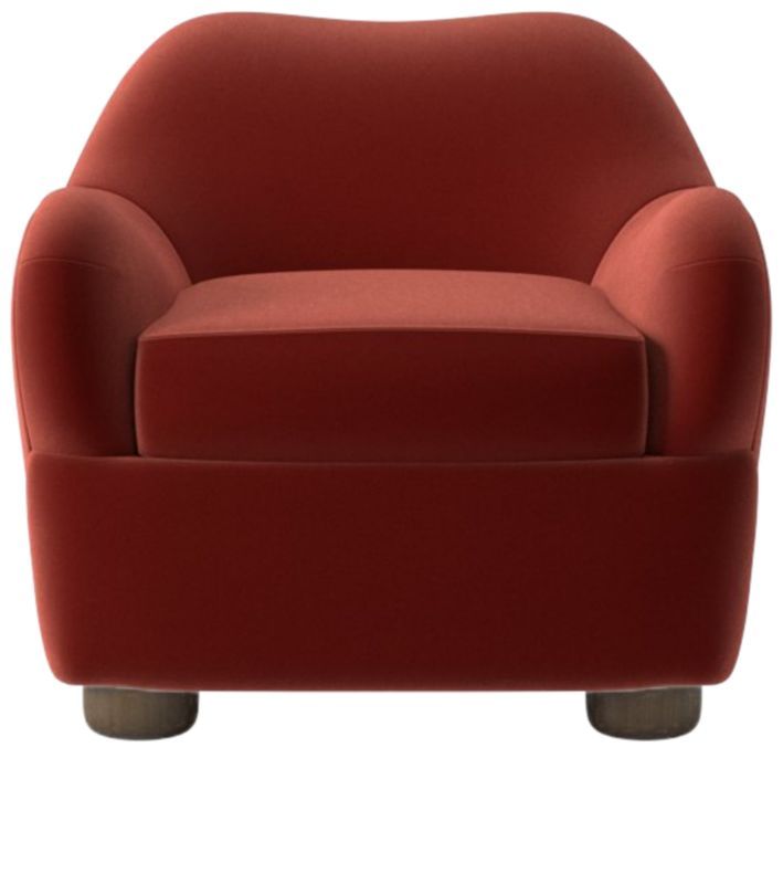 Bacio Merlot Modern Curved Velvet Lounge Chair + Reviews | CB2 | CB2