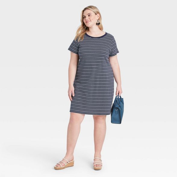 Women's Plus Size Striped Short Sleeve T-Shirt Dress - Ava & Viv™ Navy | Target
