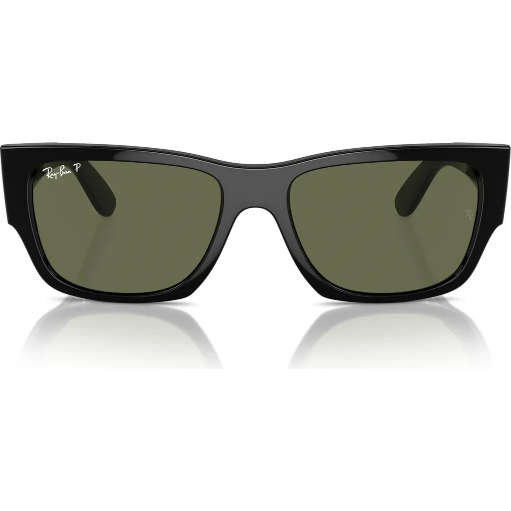 Ray-Ban Carlos 56mm Polarized Rectangle Sunglasses in Black at Nordstrom | Nordstrom