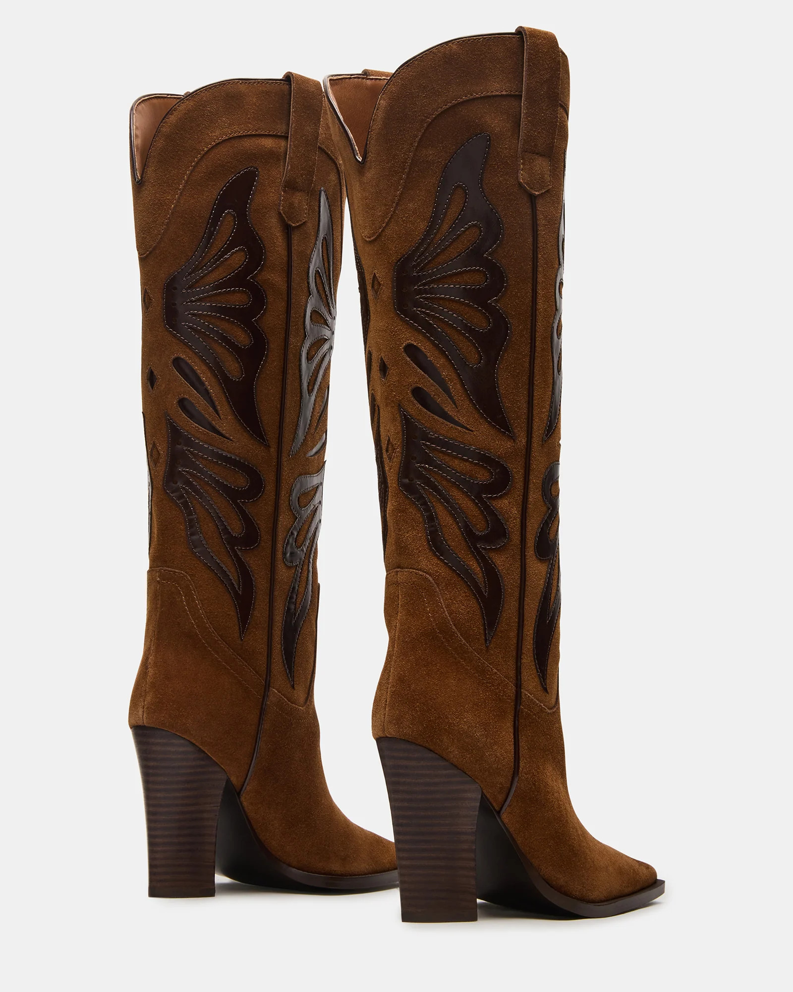 KAZ Chestnut Suede Pointed-Toe Knee-High Block Heel Western Women's Boot | Steve Madden (US)