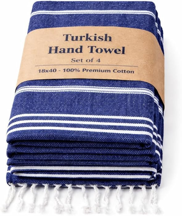 Clotho 4 Pack Navy Blue Turkish Hand Towels for Bathroom | 100% Cotton 18 x 40 Inches | Decorativ... | Amazon (US)