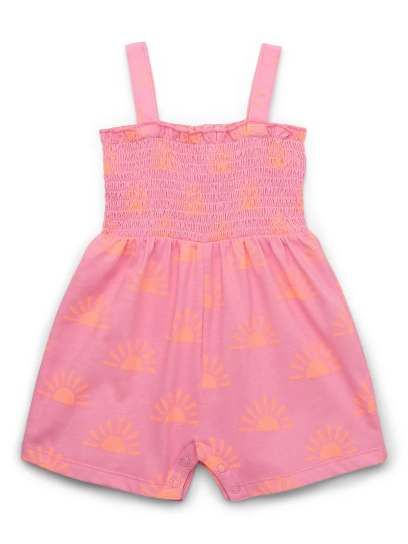 Garanimals Baby Girls Print Smocked Romper, Sizes 0M-24M | Walmart (US)