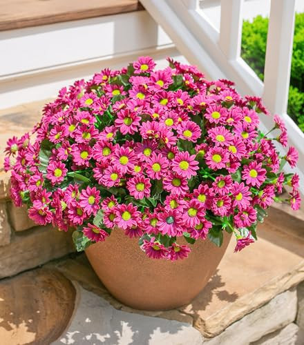 Daisy Artificial Flowers for Outdoors Decoration, 6 Bundles Fake Plants Flowers Bouquet Faux Flowers for Outdoor Planter Look Real UV Resistant Silk Flowers for Outside Garden Porch Patio, Dark Red | Amazon (US)