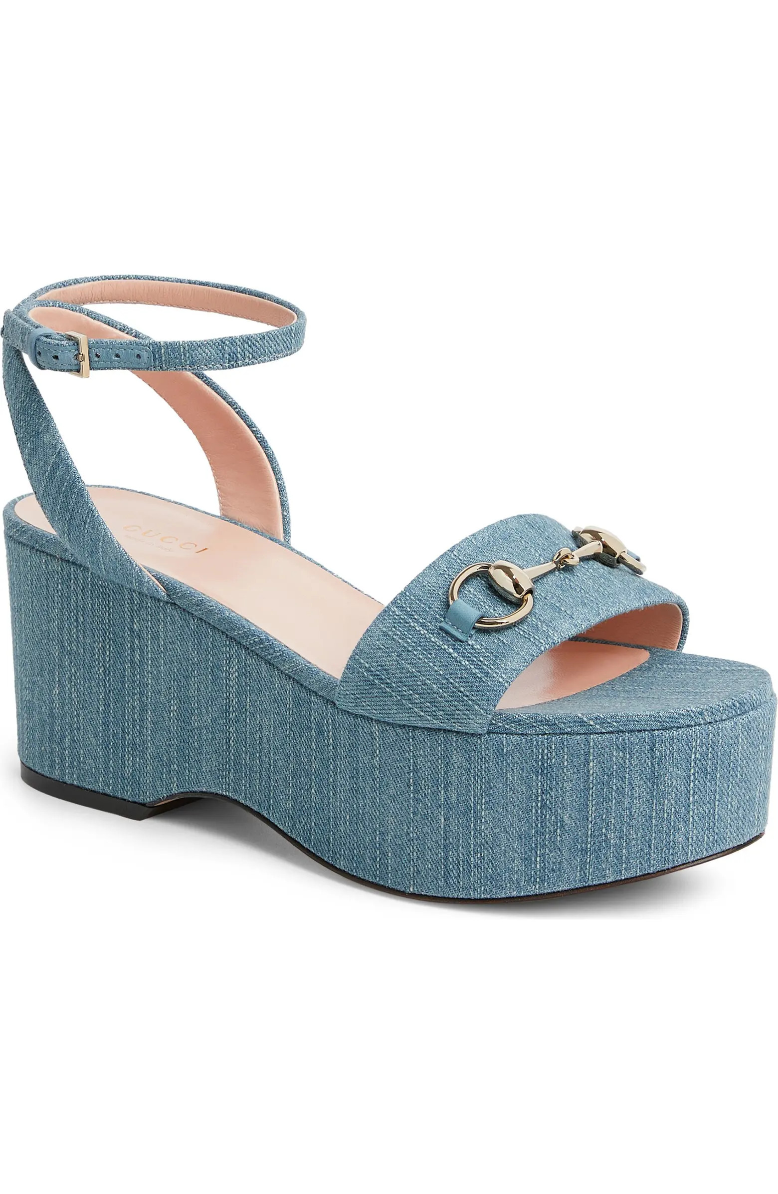 Gucci Lady Horsebit Ankle Strap Wedge Sandal (Women) | Nordstrom | Nordstrom