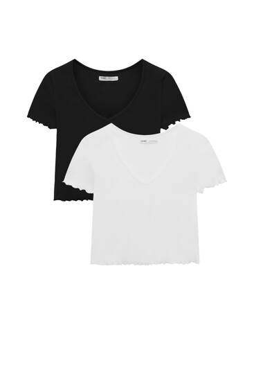 PACK OF 2 LETTUCE EDGE CROP TOPS | PULL and BEAR UK