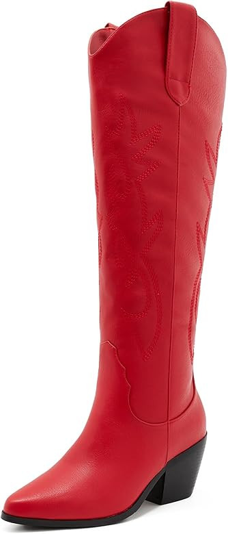 Cowboy Boot for Women - Western Style Embroidered Knee High Wide Calf Cowgirl Boot with Pointed Toe  | Amazon (US)