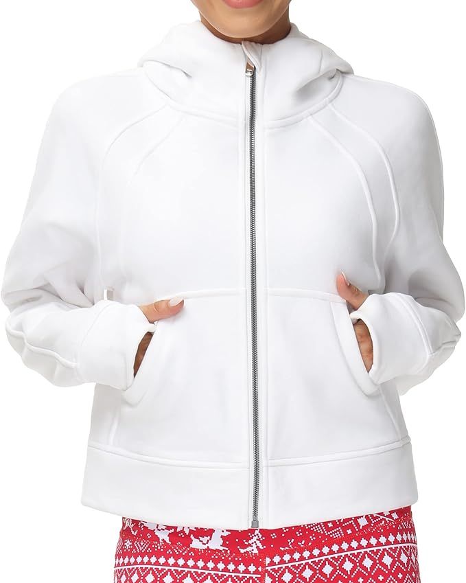 Women's Full-Zip Up Hoodies Jacket Fleece Workout Crop Tops Sweatshirts with Pockets Thumb Hole | Amazon (US)