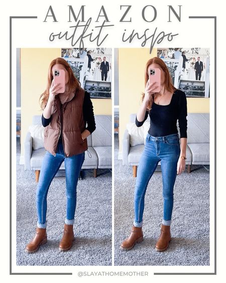 Amazon fall outfit inspo for petite sizes 🥰 wearing size XS in black square neck bodysuit, size Small in brown puffer vest. Wearing size 5 in ankle boots (size down if you are a half size shoe like me)

Fall outfits, petite style, XS petite, petite hourglass

#LTKSpringSale #LTKsalealert #LTKfindsunder50