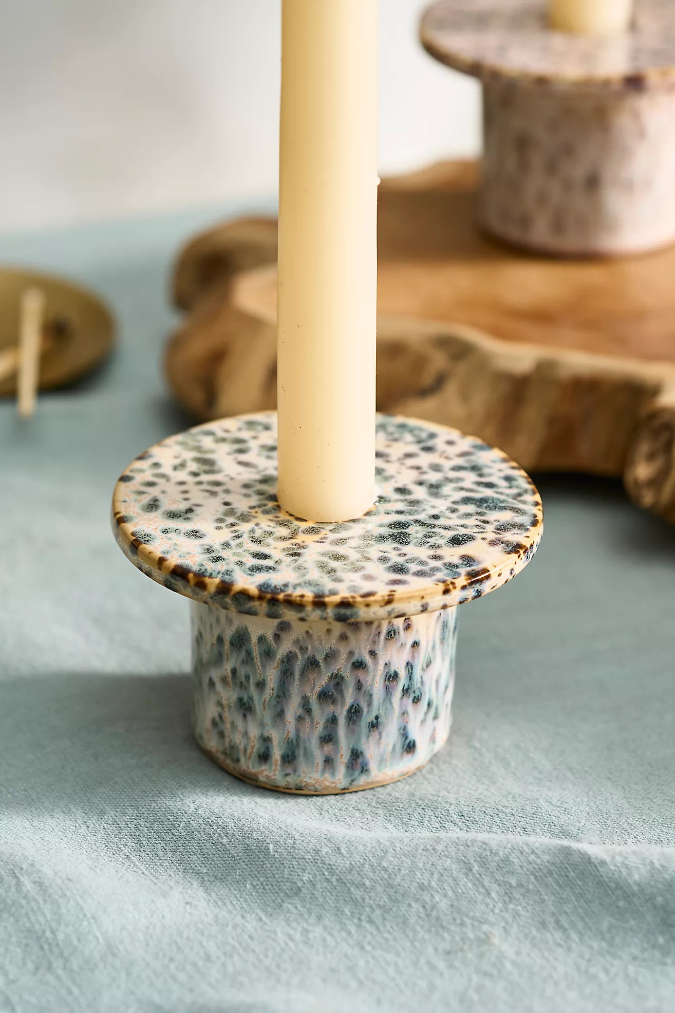 Reactive Glaze Ceramic Taper Holder, Low | Anthropologie (US)