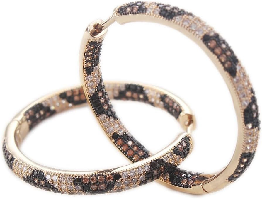 Shinny Animal Leopard Print Earrings Cubic Zirconia Paving Gold Plated Women Hoop Earrings Statem... | Amazon (US)