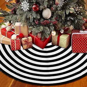 AHOOCUSTOM Christmas Tree Skirt 32 Inch Black and White Tree Skirt, Annual Rings Halloween Tree S... | Amazon (US)