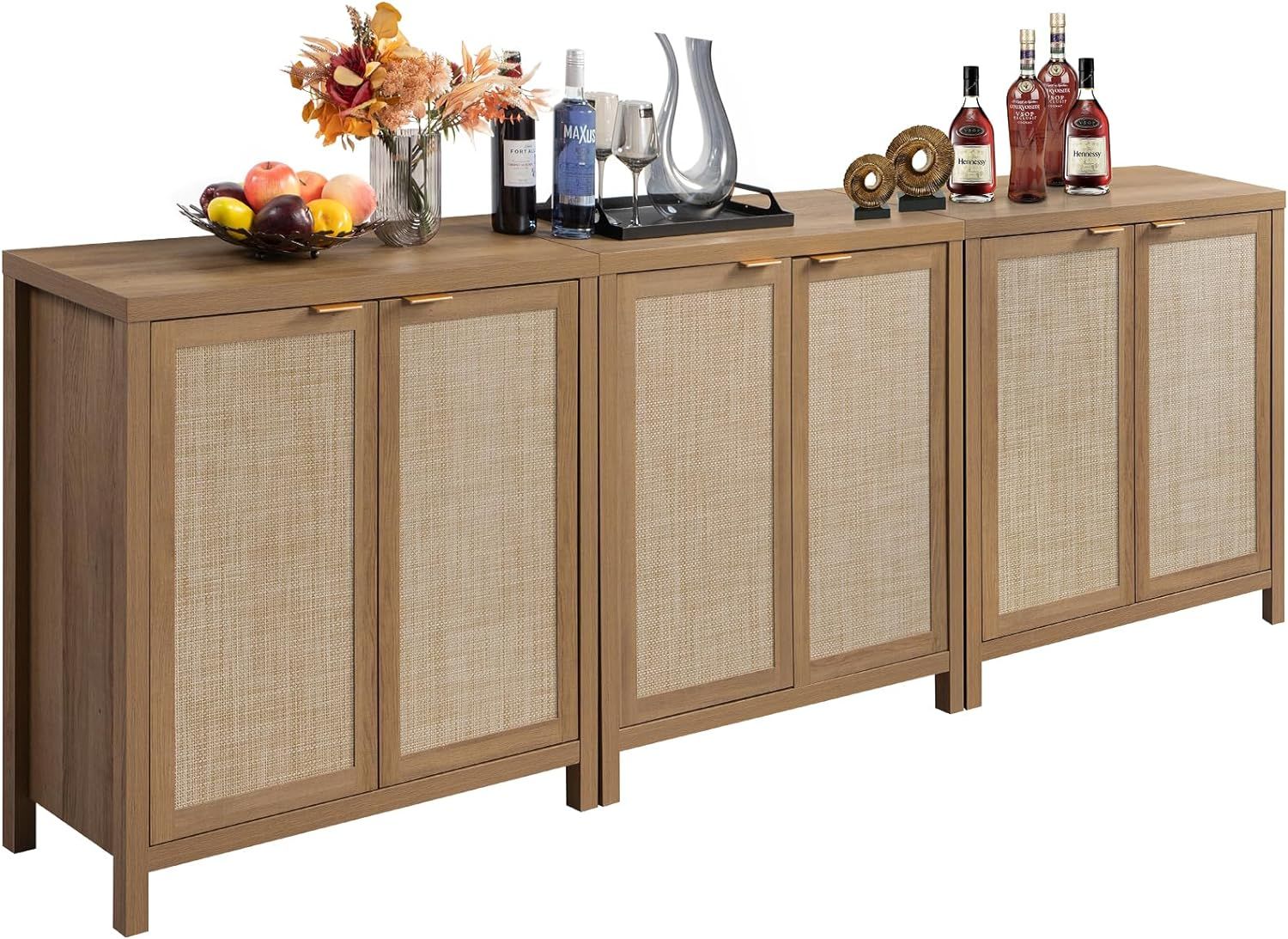 SICOTAS Sideboard Buffet Coffee Bar Cabinet - Boho Rattan Credenza Cabinet with Storage Rattan De... | Amazon (US)