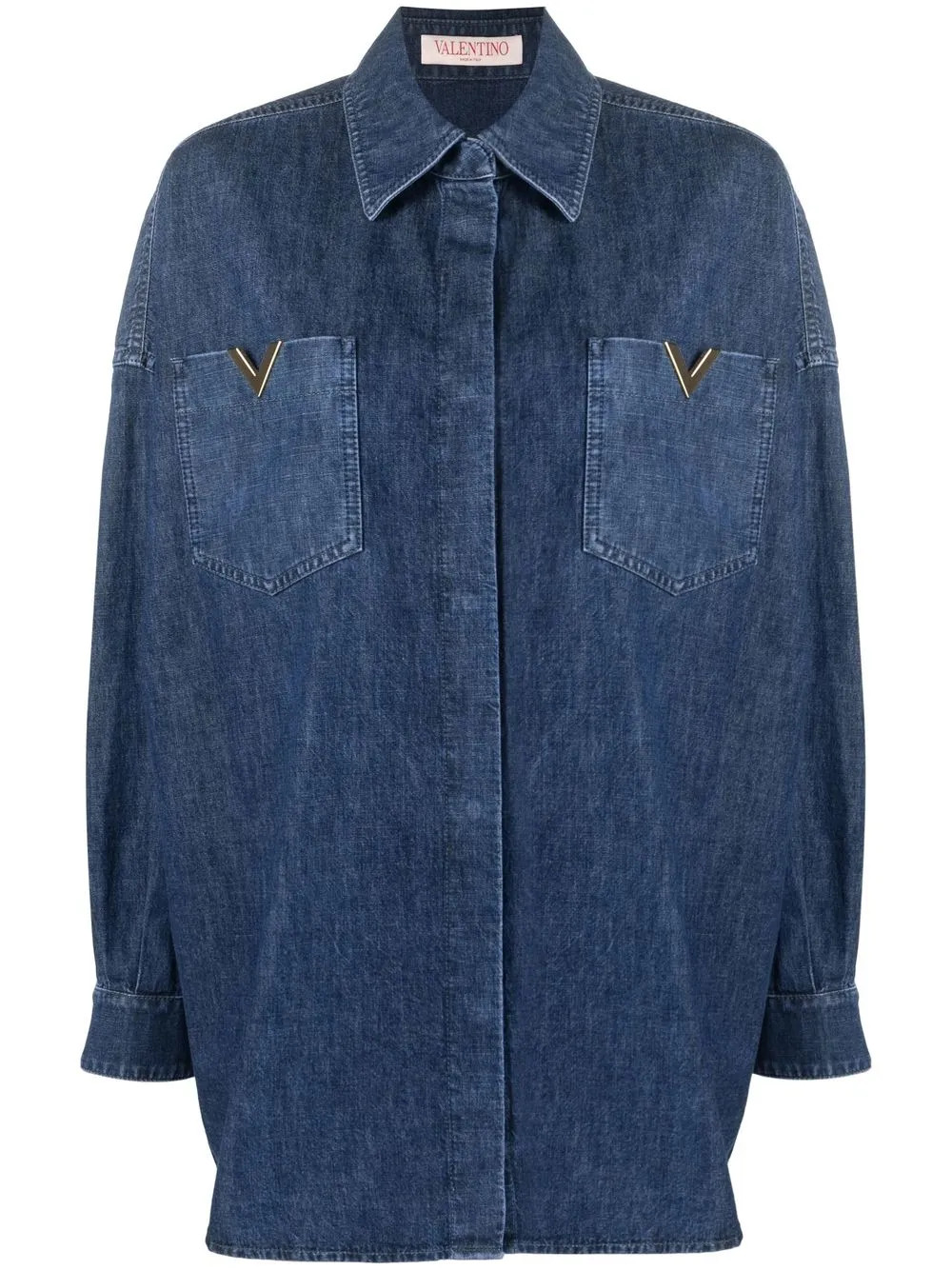 Valentino Garavani V-plaque Chambray Denim Shirt - Farfetch | Farfetch Global