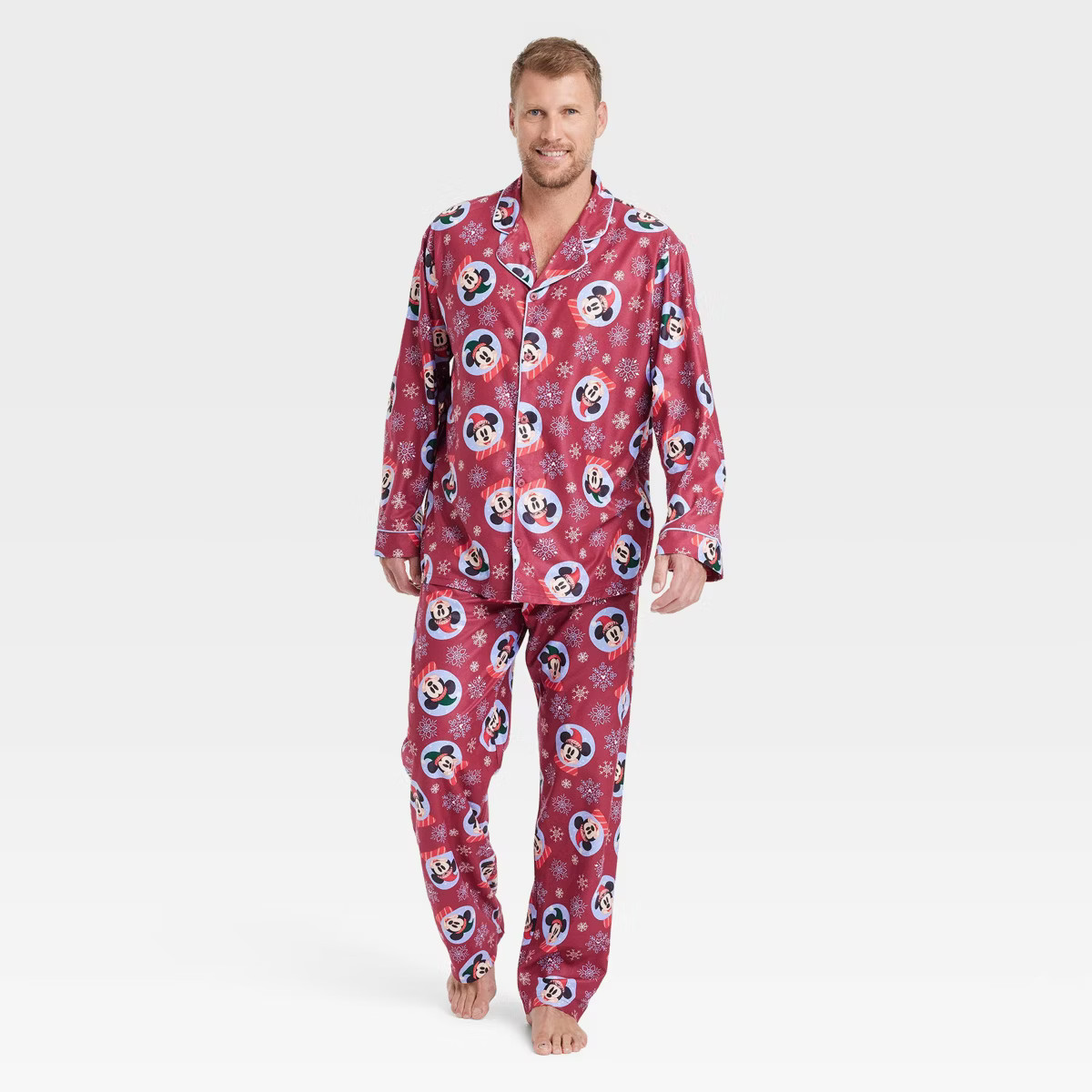 Men's Mickey Mouse 2pc Holiday Coat Pajama Set - Red | Target