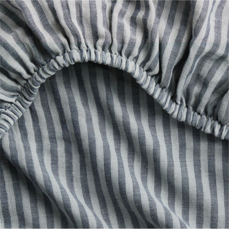 Supersoft Striped Deep Indigo Organic Cotton Gauze Baby Crib Fitted Sheet + Reviews | Crate & Kid... | Crate & Barrel