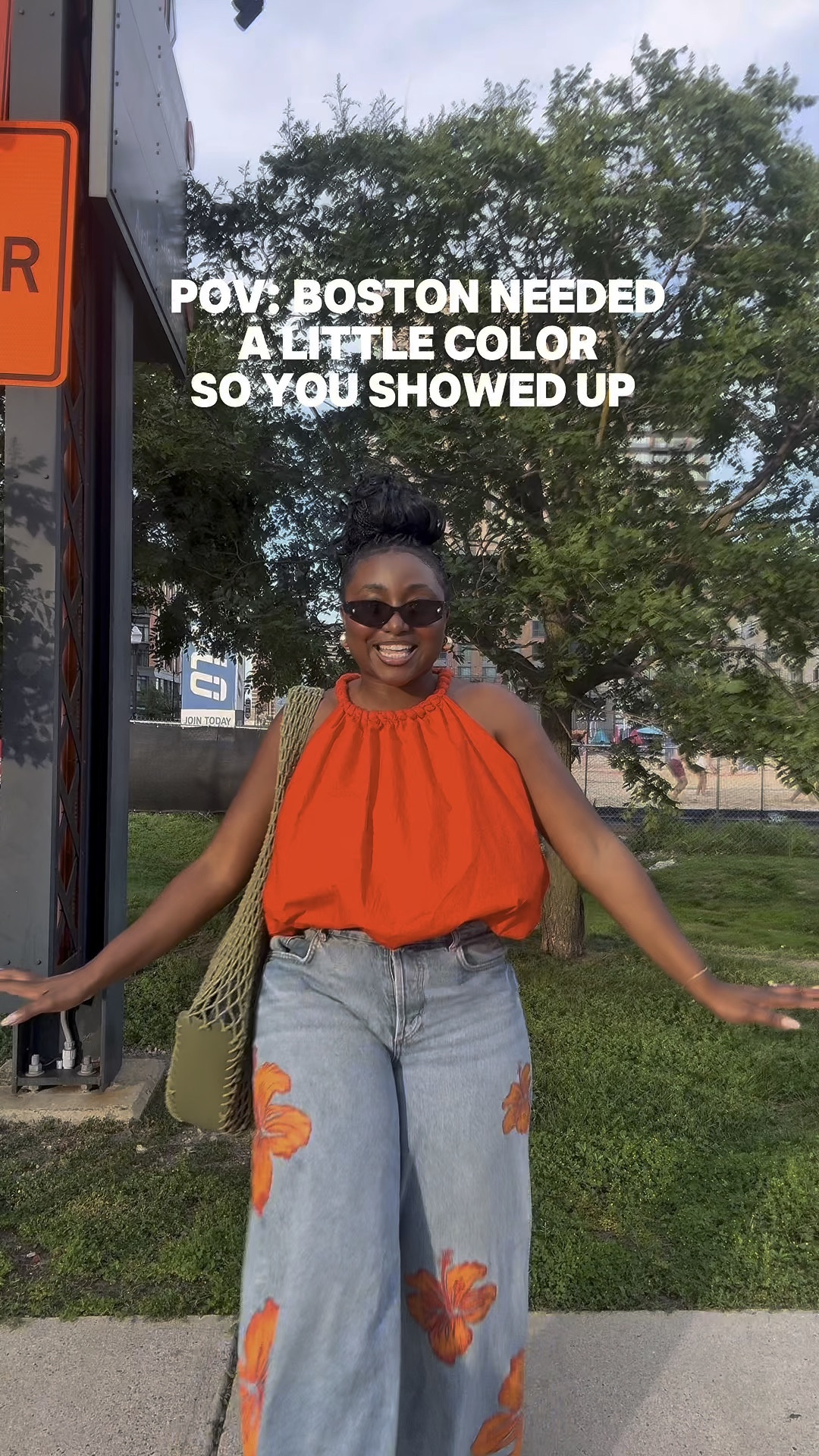 POV: Boston needed a little color so I showed up 😆 #fitchecks #bostoninfluencer #bostonblogger #summerfashioninspo #ecclecticstyle #summerfashiontrends #diyfashion 