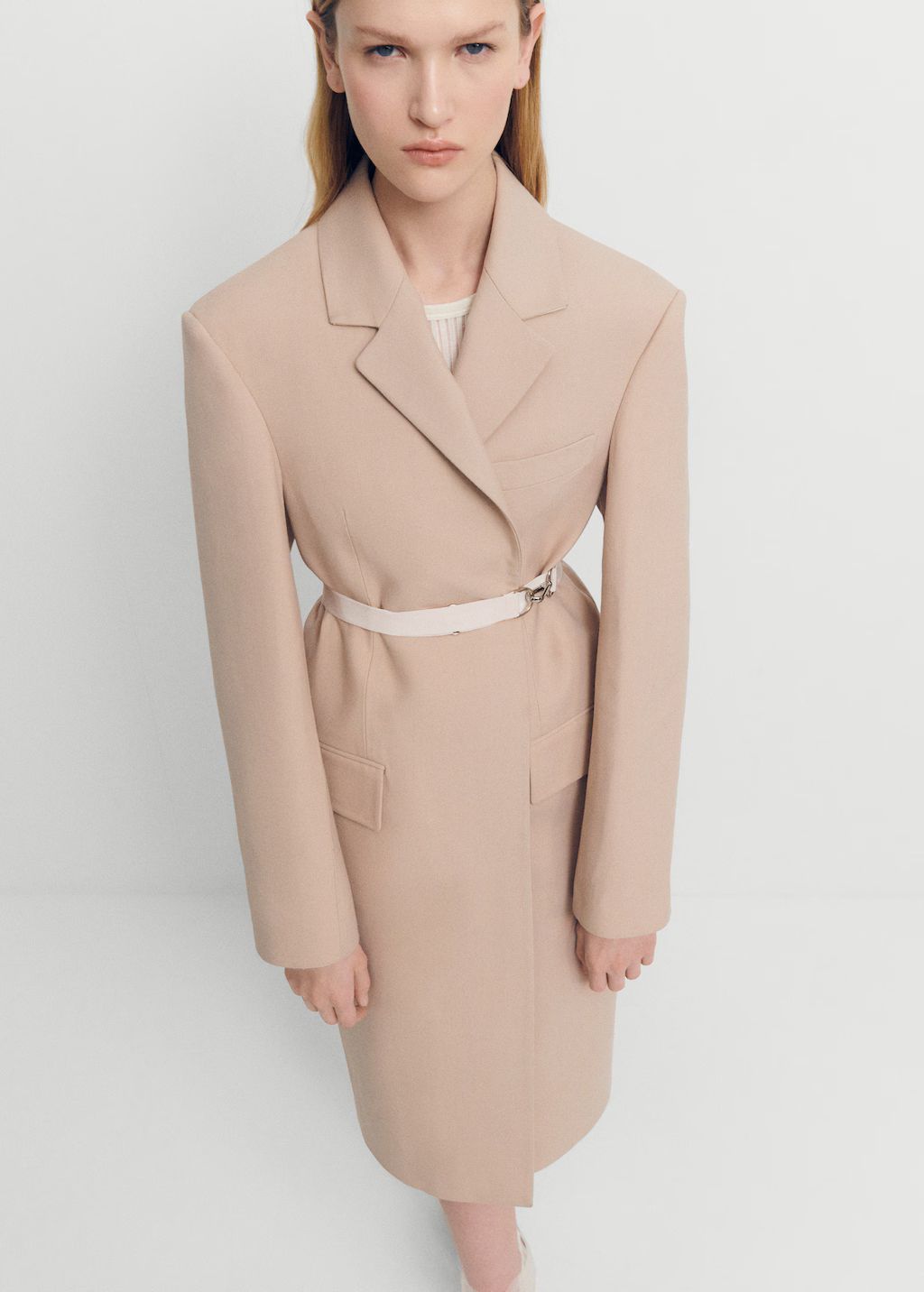 Structured double fabric coat with belt - Woman | MANGO USA | MANGO (US)