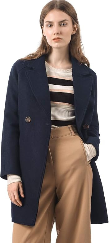 Allegra K Women's Notched Lapel Double Breasted Raglan Winter Coats | Amazon (US)