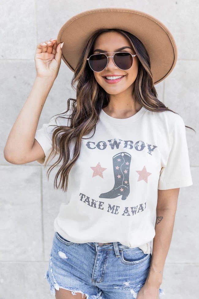 Cowboy Take Me Away Grey Cream Graphic Tee | Pink Lily