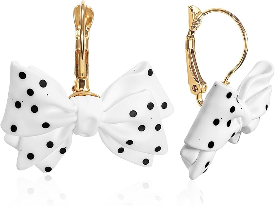 Cute Minimalist Lightweight Polka Dot Bow Dangle Drop Earrings Chic Matte Resin Bow Leverback Ear... | Amazon (US)